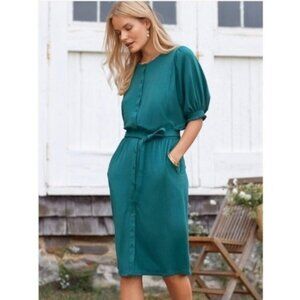 NWT Garnet Hill Teal Button Front Midi Jersey Dress